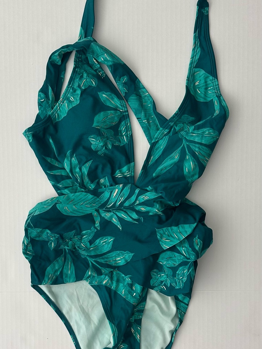 Cupshe Teal Green Tropical Leaf One-Piece Swimsuit
